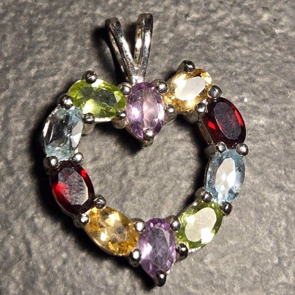 Rainbow stones heart Sterling Silver Pendant